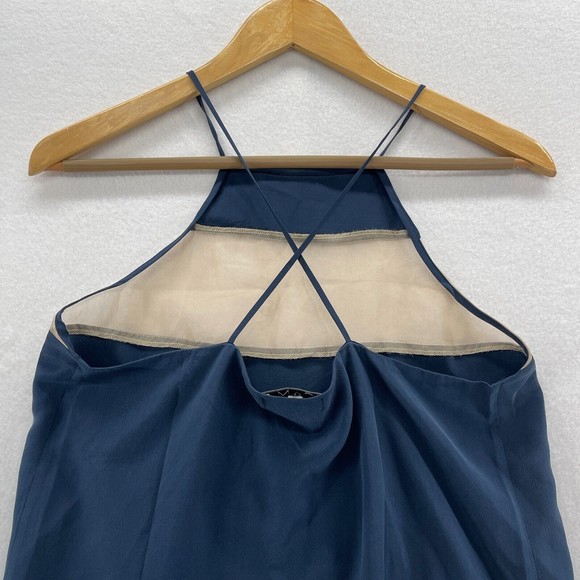 Cami NYC The High Top Cami Tank Top Size M Navy Blue Silk Cross Back Sheer Panel - Picture 5 of 8